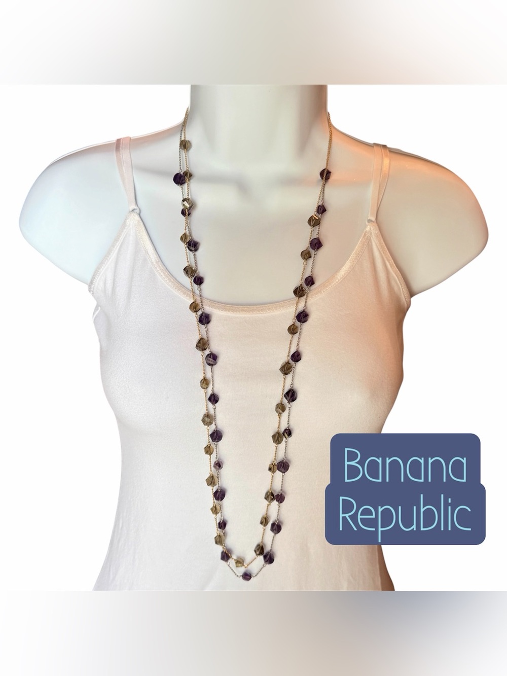 VTG Banana Republic Long Crystal Necklace Lot Purple & Smoky Quartz Y2K Layering